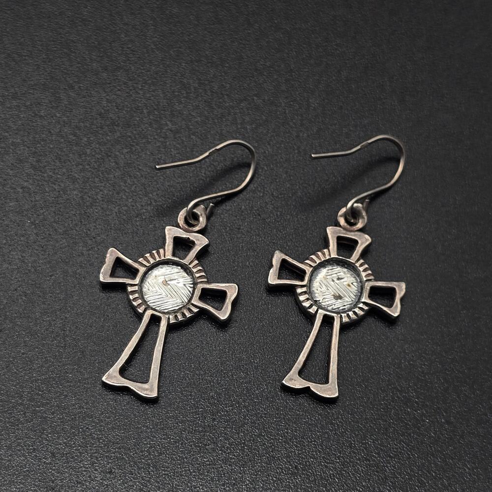 Sterling SIlver Cross Earrings Dangle Drop Pierced 925 - Picture 7 of 10